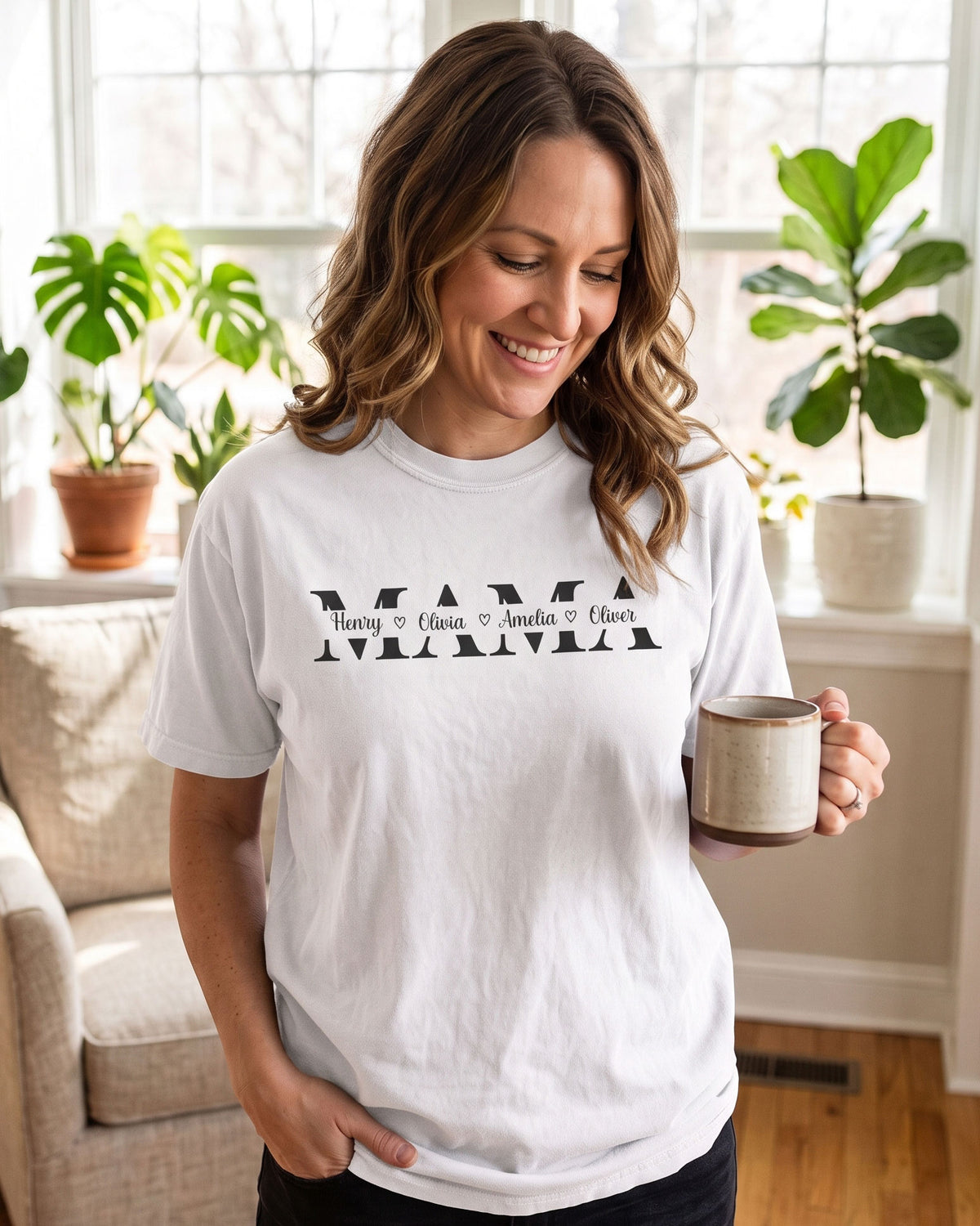 Personalized Mama Unisex Garment-Dyed T-shirt With 100% Ring-Spun Cotton | Children’s Names | Gift for Mom
