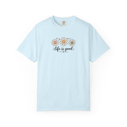 Life Is Good Three Daisies Women's Garment-Dyed T-Shirt | Relaxed Unisex Cotton Tee