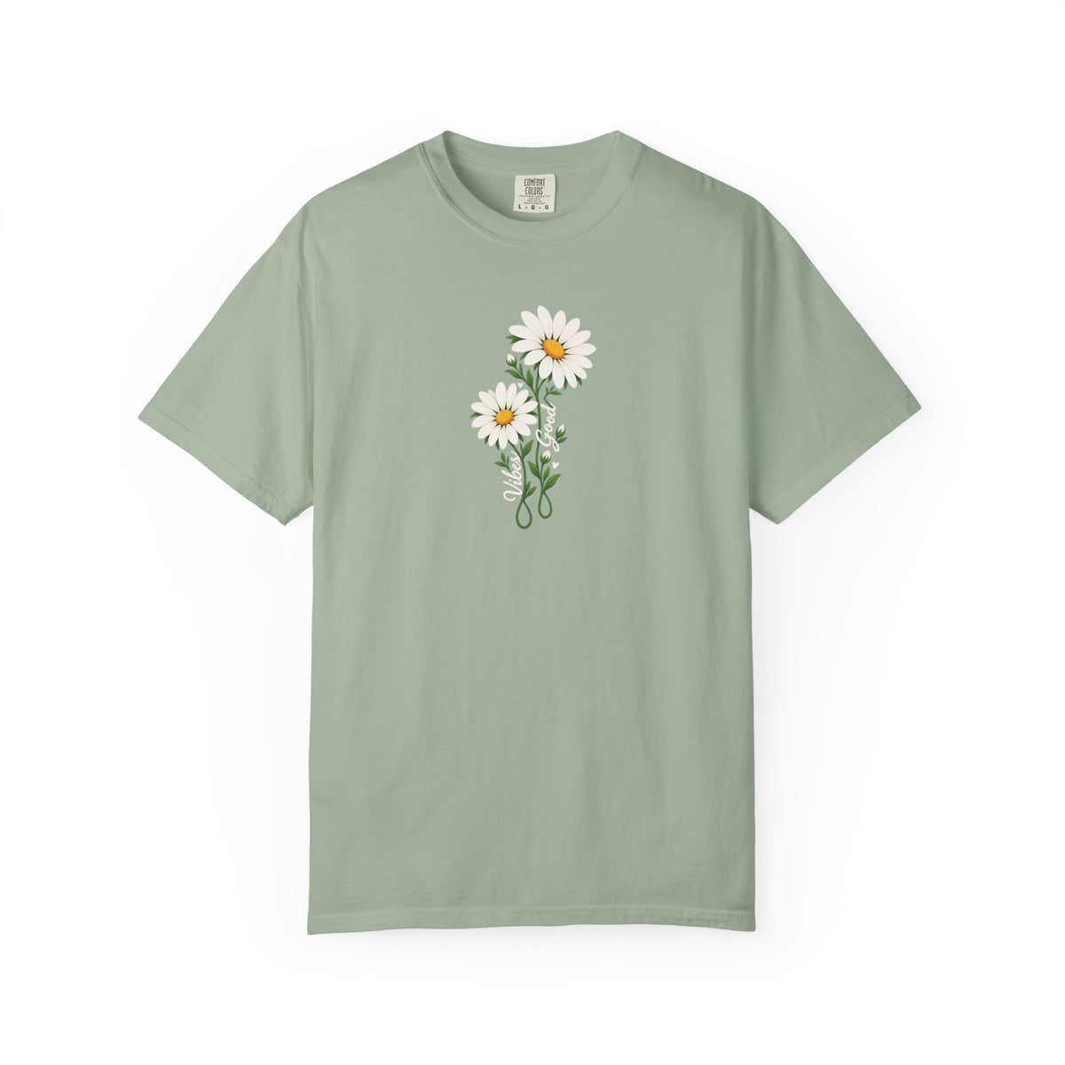 Good Vibes Two Daisies Women's Garment-Dyed T-Shirt | Relaxed Unisex Cotton Tee