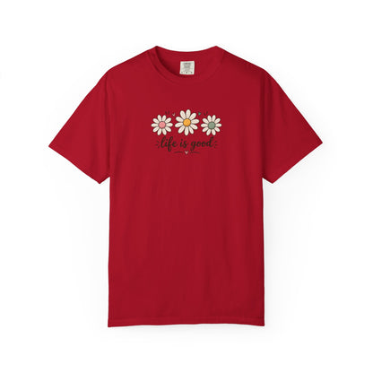 Life Is Good Three Daisies Women's Garment-Dyed T-Shirt | Relaxed Unisex Cotton Tee