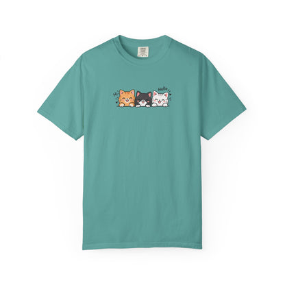 Three Smiling Kittens Women's Garment-Dyed T-Shirt | Relaxed Unisex Cotton Tee