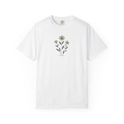 Minimalist Three Flowers Women's Garment-Dyed T-Shirt | Relaxed Unisex Cotton Tee