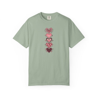 Patterned Hearts Women's Garment-Dyed T-Shirt | Relaxed Unisex Cotton Tee