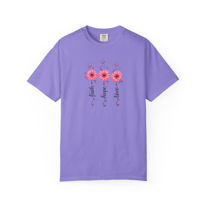 Three Pink Daisies Women's Garment-Dyed T-Shirt | Relaxed Unisex Cotton Tee