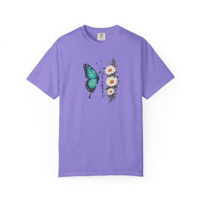 Butterfly & Daisies Women's Garment-Dyed T-Shirt | Relaxed Unisex Cotton Tee