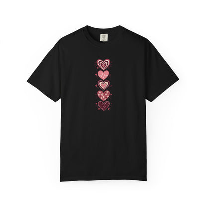 Patterned Hearts Women's Garment-Dyed T-Shirt | Relaxed Unisex Cotton Tee