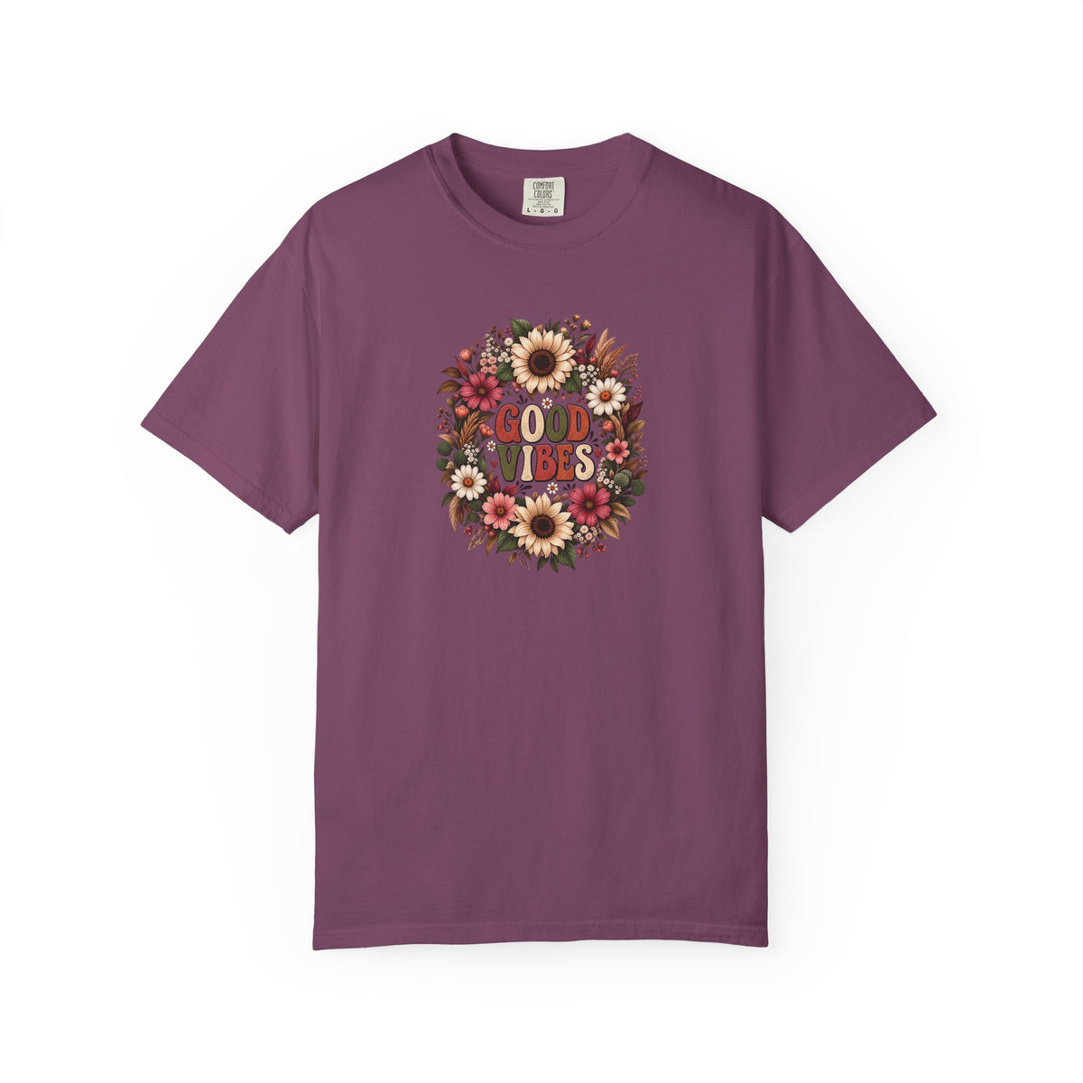 Floral Good Vibes Women's Garment-Dyed T-Shirt | Relaxed Unisex Cotton Tee