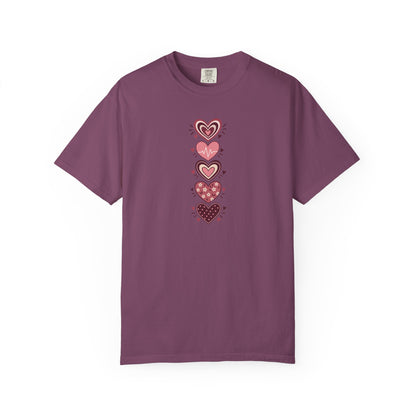 Patterned Hearts Women's Garment-Dyed T-Shirt | Relaxed Unisex Cotton Tee