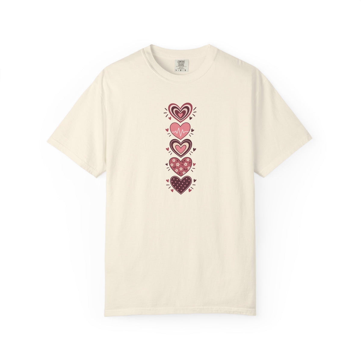 Patterned Hearts Women's Garment-Dyed T-Shirt | Relaxed Unisex Cotton Tee