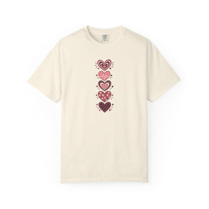 Patterned Hearts Women's Garment-Dyed T-Shirt | Relaxed Unisex Cotton Tee
