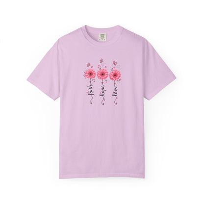 Three Pink Daisies Women's Garment-Dyed T-Shirt | Relaxed Unisex Cotton Tee
