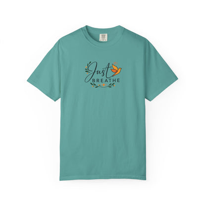 Just Breathe Bird Women's Garment-Dyed T-Shirt | Relaxed Unisex Cotton Tee