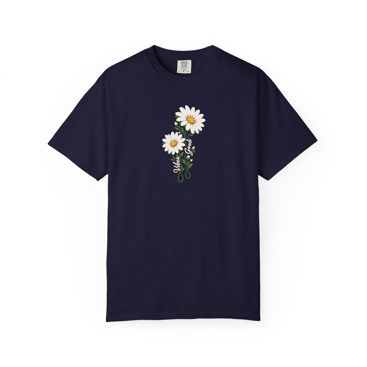 Good Vibes Two Daisies Women's Garment-Dyed T-Shirt | Relaxed Unisex Cotton Tee
