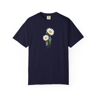 Good Vibes Two Daisies Women's Garment-Dyed T-Shirt | Relaxed Unisex Cotton Tee