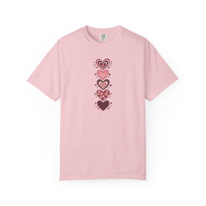 Patterned Hearts Women's Garment-Dyed T-Shirt | Relaxed Unisex Cotton Tee