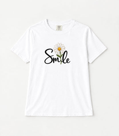 Smile Daisy Women's Garment-Dyed T-Shirt | Relaxed Unisex Cotton Tee