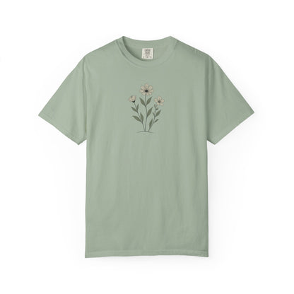 Minimalist Three Flowers Women's Garment-Dyed T-Shirt | Relaxed Unisex Cotton Tee