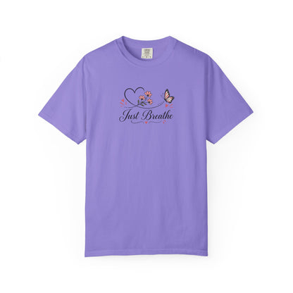 Just Breathe Butterfly Women's Garment-Dyed T-Shirt | Relaxed Unisex Cotton Tee
