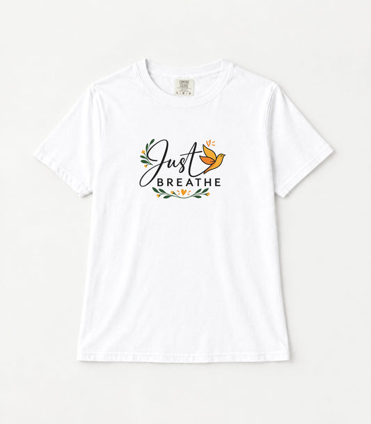 Just Breathe Bird Women's Garment-Dyed T-Shirt | Relaxed Unisex Cotton Tee