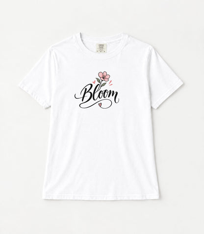 Bloom Pink Flower Women's Garment-Dyed T-Shirt | Relaxed Unisex Cotton Tee