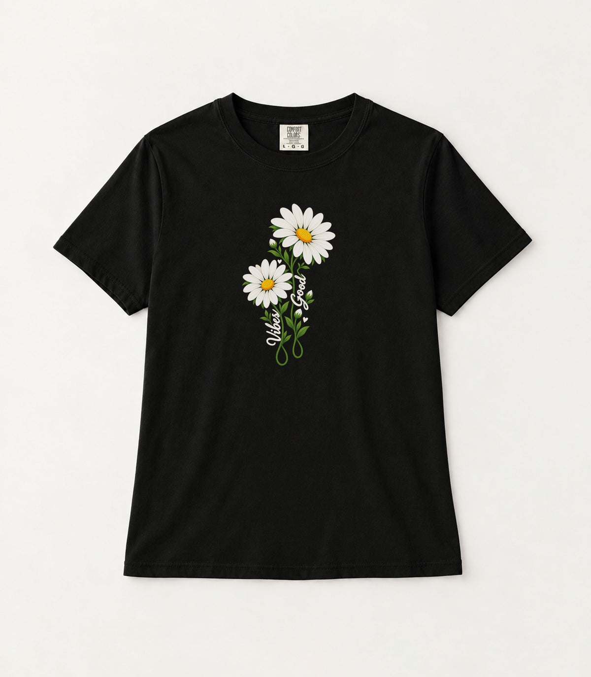 Good Vibes Two Daisies Women's Garment-Dyed T-Shirt | Relaxed Unisex Cotton Tee