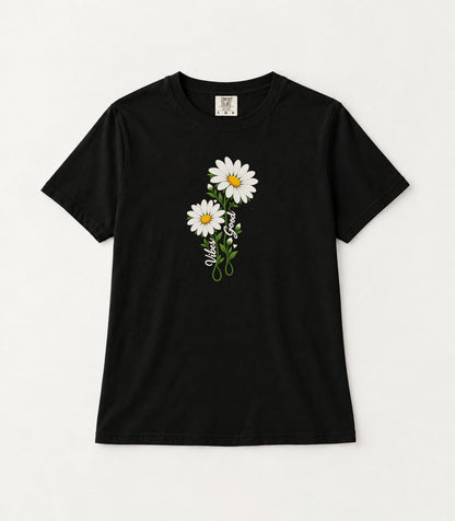 Good Vibes Two Daisies Women's Garment-Dyed T-Shirt | Relaxed Unisex Cotton Tee