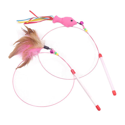 Feather & Bell Cat Teaser Wand — Interactive Steel Wire Toy
