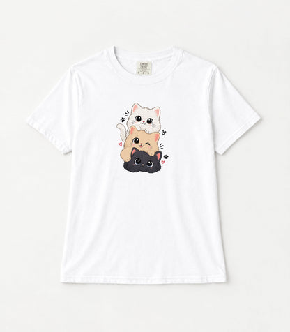 Stacked Three Kittens Women's Garment-Dyed T-Shirt | Relaxed Unisex Cotton Tee