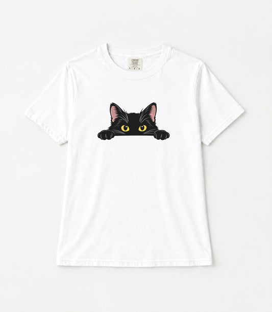 Peeking Black Cat Women's Garment-Dyed T-Shirt | Relaxed Unisex Cotton Tee