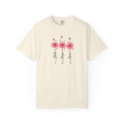 Three Pink Daisies Women's Garment-Dyed T-Shirt | Relaxed Unisex Cotton Tee
