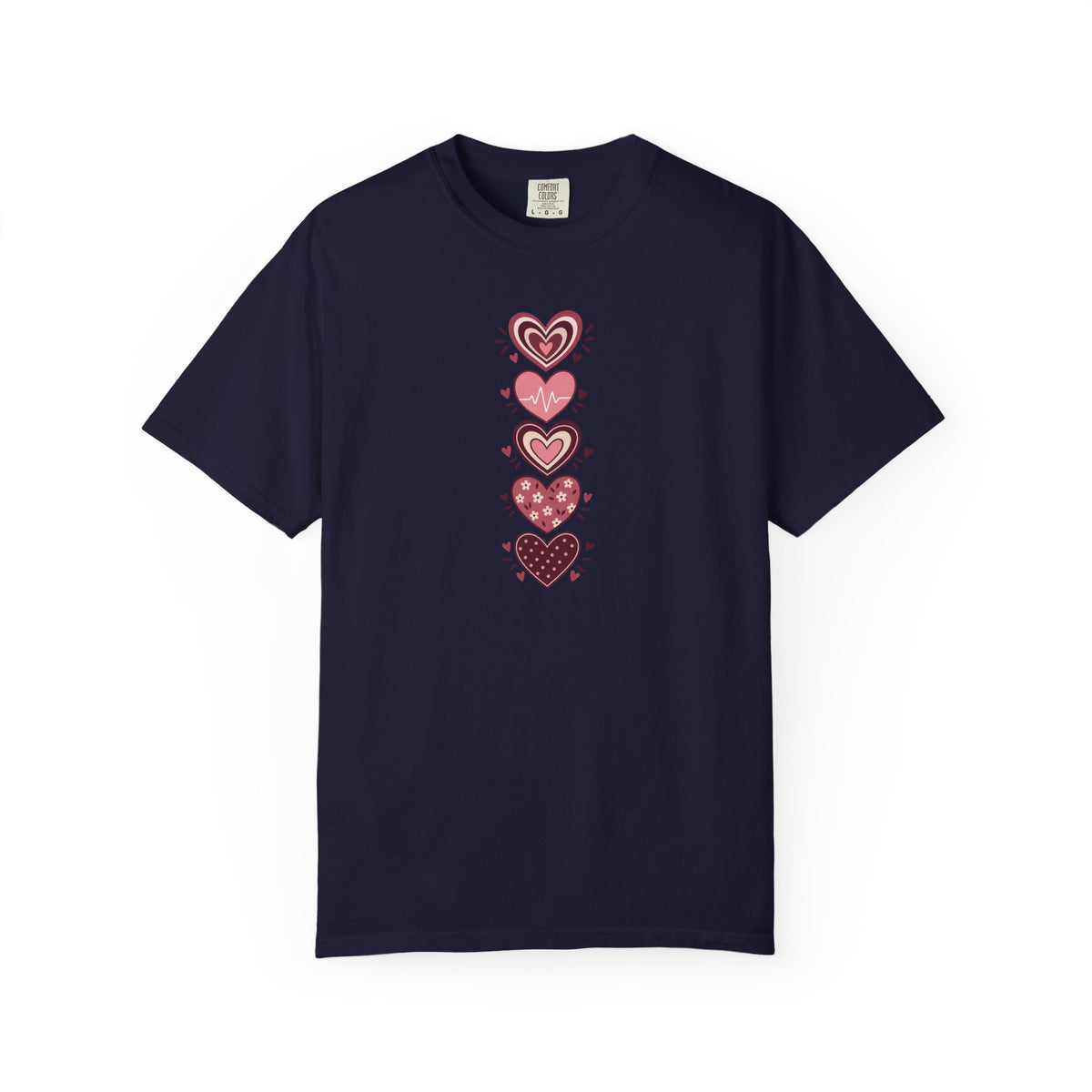 Patterned Hearts Women's Garment-Dyed T-Shirt | Relaxed Unisex Cotton Tee