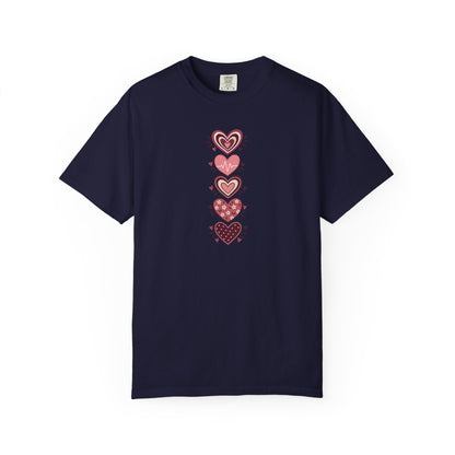 Patterned Hearts Women's Garment-Dyed T-Shirt | Relaxed Unisex Cotton Tee