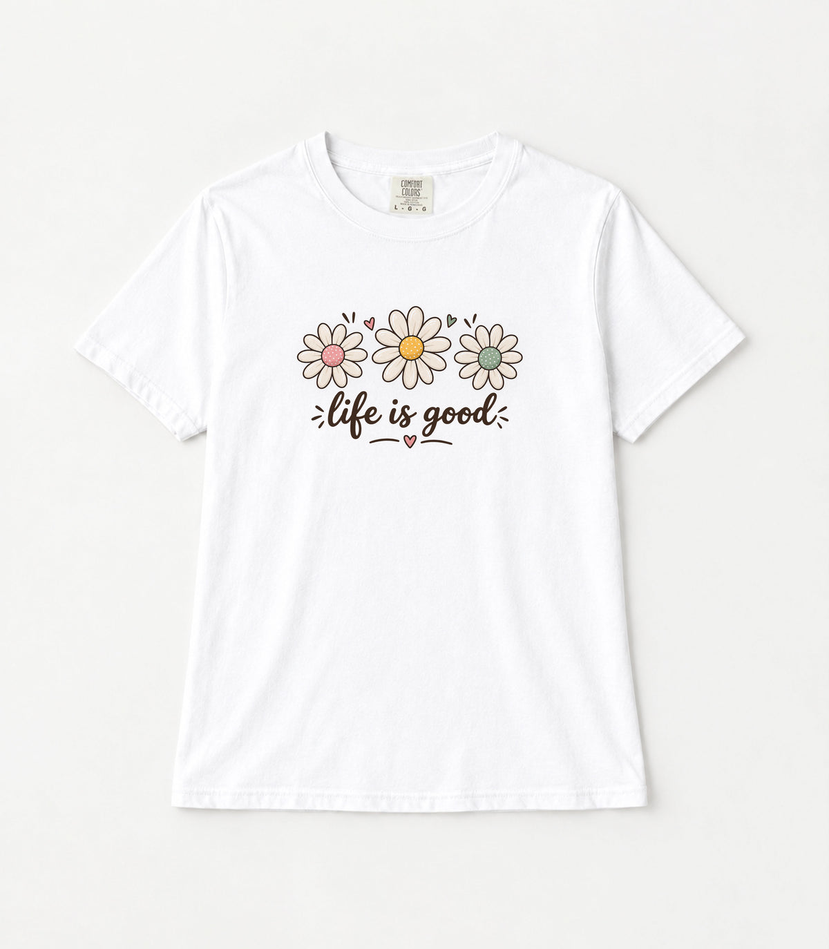 Life Is Good Three Daisies Women's Garment-Dyed T-Shirt | Relaxed Unisex Cotton Tee