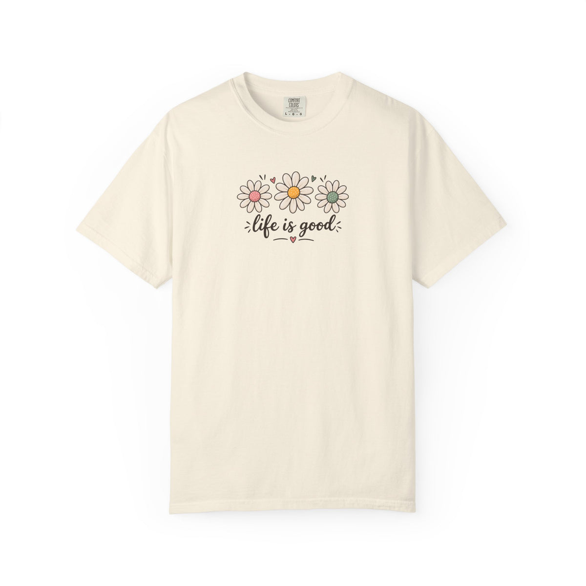 Life Is Good Three Daisies Women's Garment-Dyed T-Shirt | Relaxed Unisex Cotton Tee