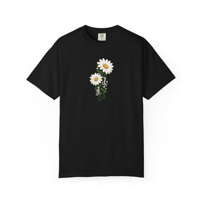 Good Vibes Two Daisies Women's Garment-Dyed T-Shirt | Relaxed Unisex Cotton Tee
