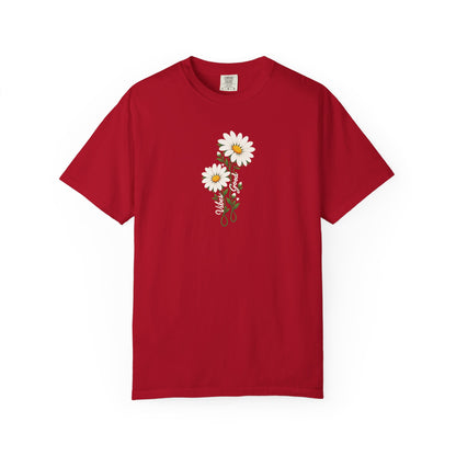 Good Vibes Two Daisies Women's Garment-Dyed T-Shirt | Relaxed Unisex Cotton Tee