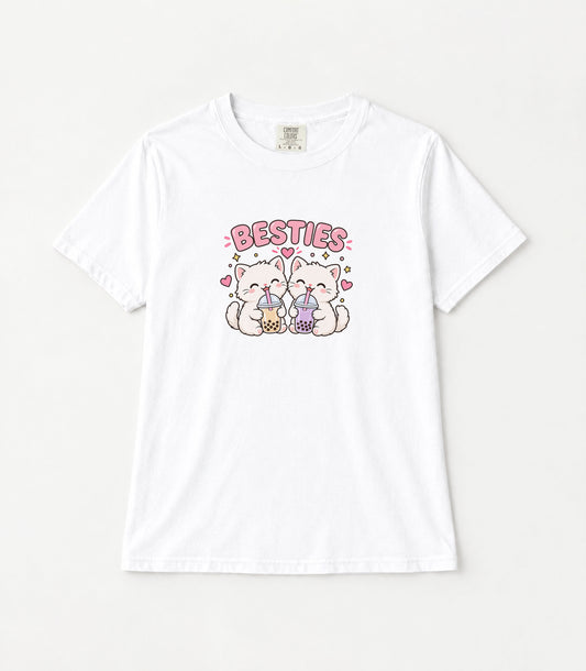 Besties Bubble Tea Kittens Women's Garment-Dyed T-Shirt | Relaxed Unisex Cotton Tee