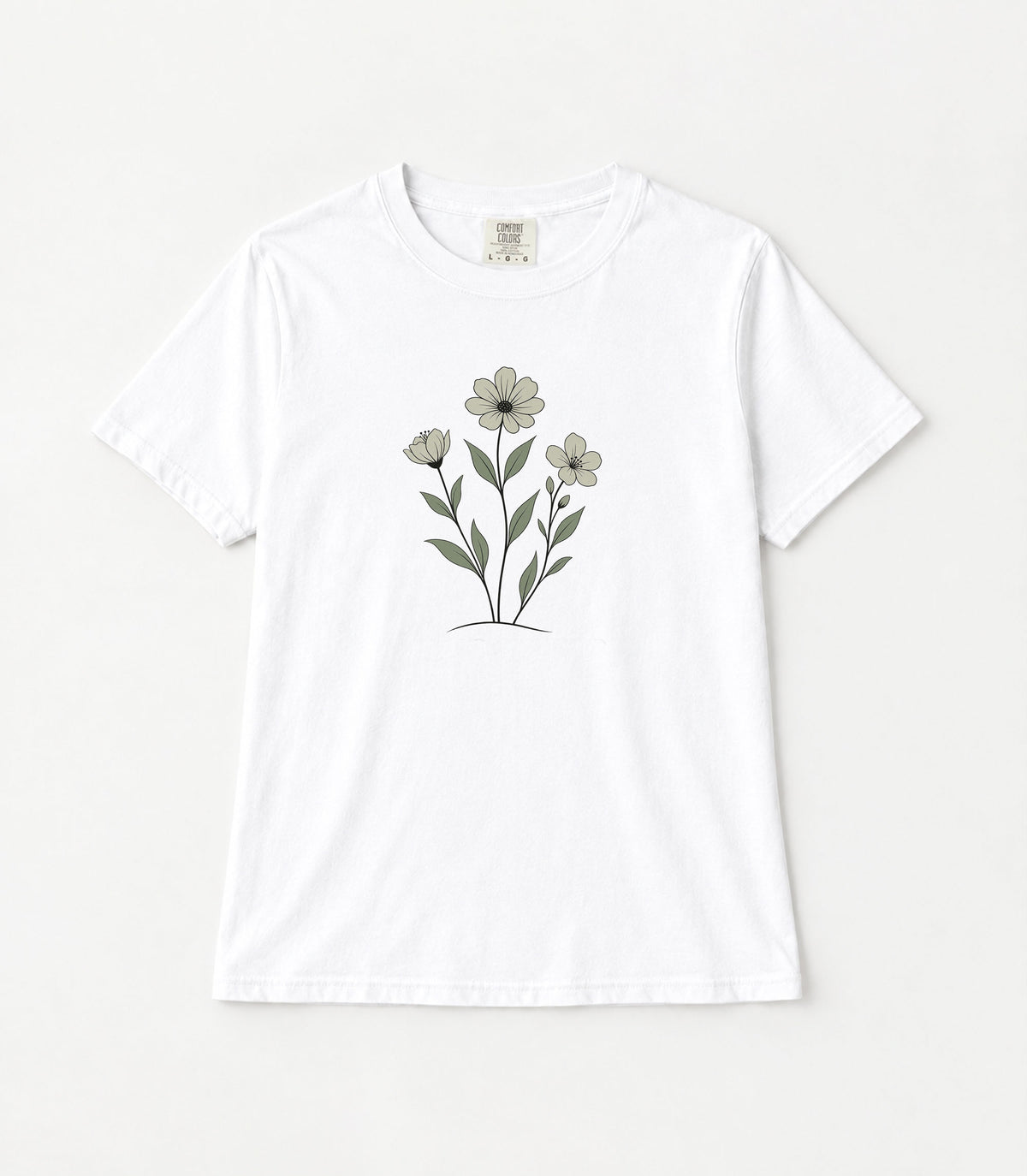 Minimalist Three Flowers Women's Garment-Dyed T-Shirt | Relaxed Unisex Cotton Tee