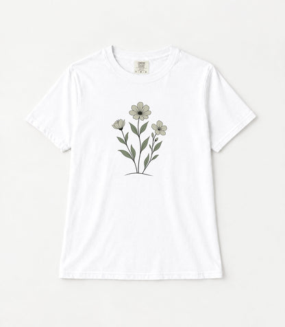 Minimalist Three Flowers Women's Garment-Dyed T-Shirt | Relaxed Unisex Cotton Tee