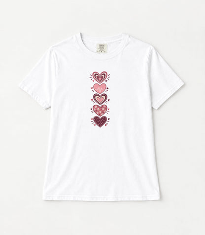 Patterned Hearts Women's Garment-Dyed T-Shirt | Relaxed Unisex Cotton Tee