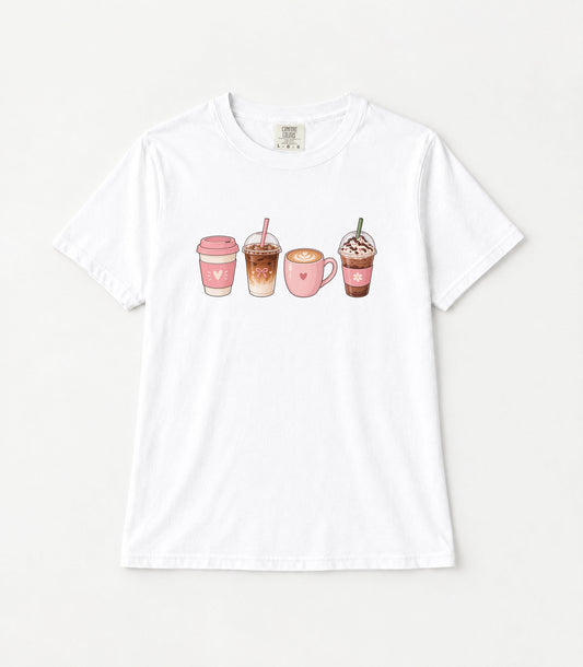 Four Cafe Drinks Women's Garment-Dyed T-Shirt | Relaxed Unisex Cotton Tee