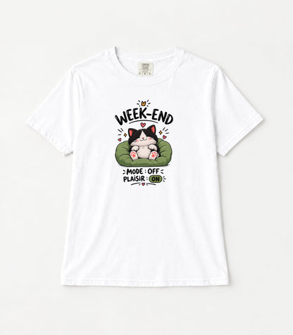 Weekend Mode Off Cat Women's Garment-Dyed T-Shirt | Relaxed Unisex Cotton Tee