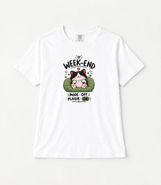 Weekend Mode Off Cat Women's Garment-Dyed T-Shirt | Relaxed Unisex Cotton Tee