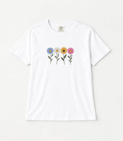 Four Flowers Women's Garment-Dyed T-Shirt | Relaxed Unisex Cotton Tee