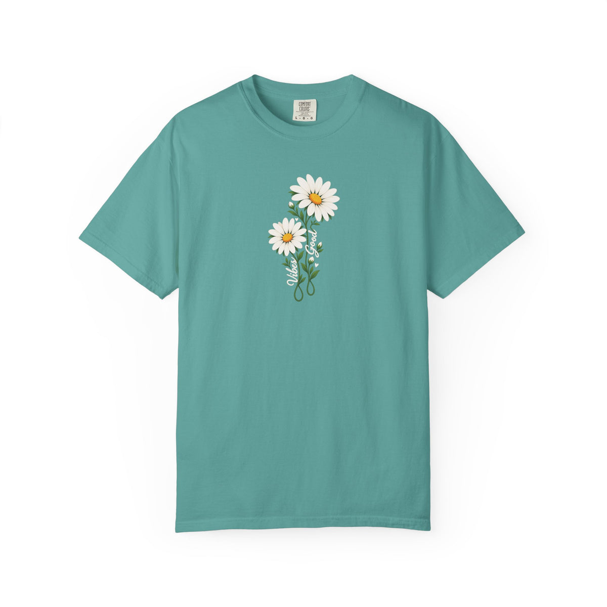 Good Vibes Two Daisies Women's Garment-Dyed T-Shirt | Relaxed Unisex Cotton Tee
