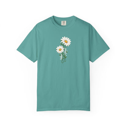 Good Vibes Two Daisies Women's Garment-Dyed T-Shirt | Relaxed Unisex Cotton Tee