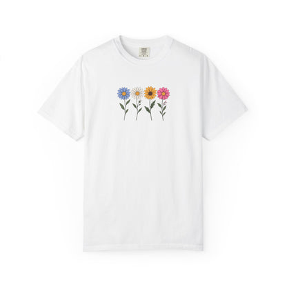 Four Flowers Women's Garment-Dyed T-Shirt | Relaxed Unisex Cotton Tee