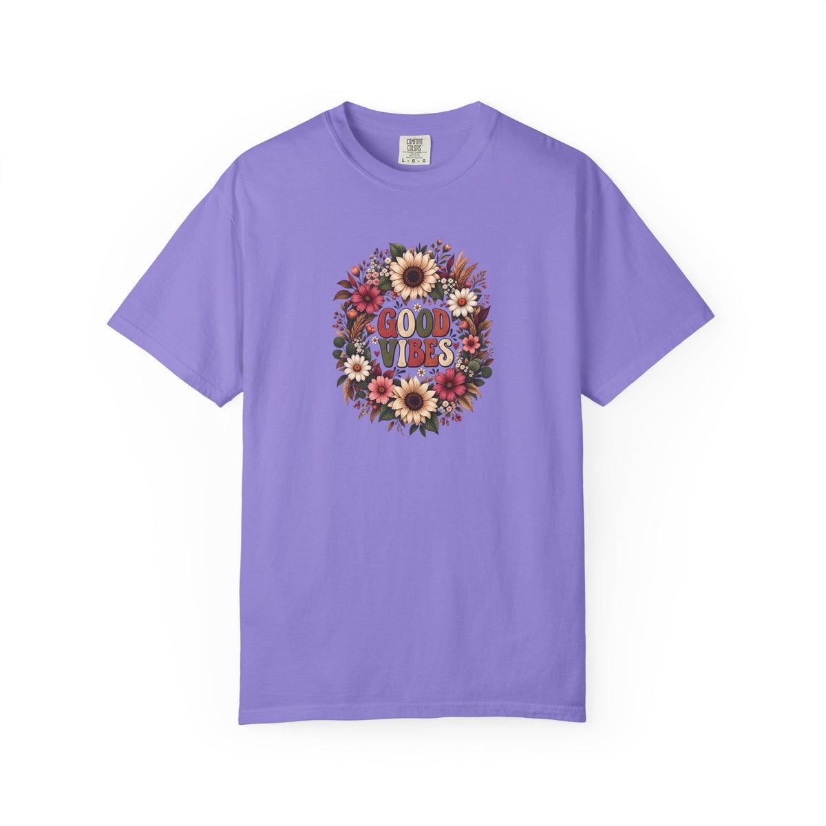 Floral Good Vibes Women's Garment-Dyed T-Shirt | Relaxed Unisex Cotton Tee