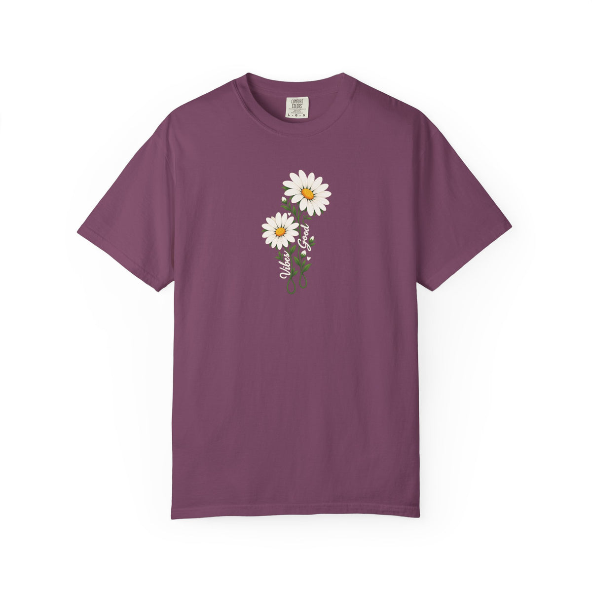 Good Vibes Two Daisies Women's Garment-Dyed T-Shirt | Relaxed Unisex Cotton Tee
