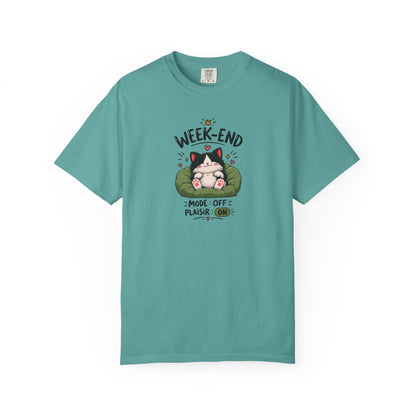 Weekend Mode Off Cat Women's Garment-Dyed T-Shirt | Relaxed Unisex Cotton Tee